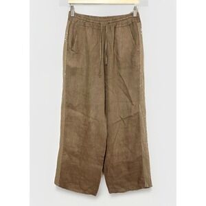 Milio Milano *RARE* Women's MEDIUM Brown Sequin Linen Wide Leg Pull On‎ Pants